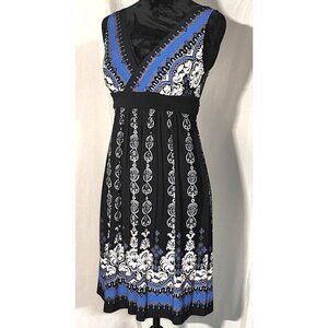 Connected Sleeveless Tank Dress, Bright Blue and Black, Empire Waist, Size 4P